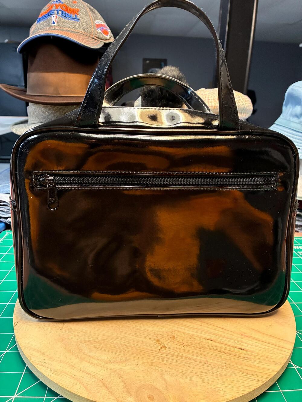 Vintage Y2K Liz Claiborne Black Patent PVC Top-Handle Handbag – Glossy 90s